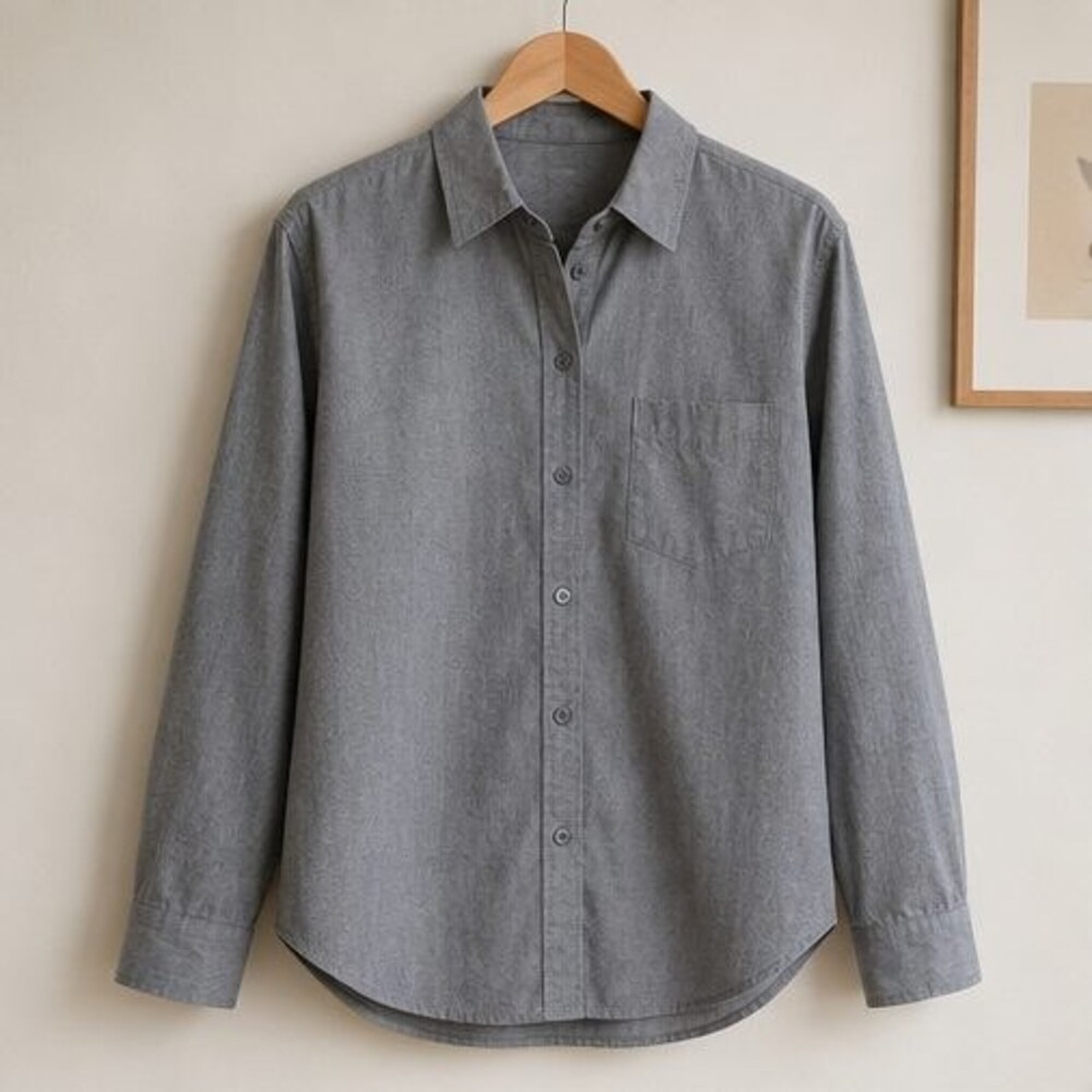 Gray Poplin Button Down Shirt